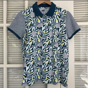 Lands' End Men's Polo Shirt - Blue, Yellow, and Green Pattern